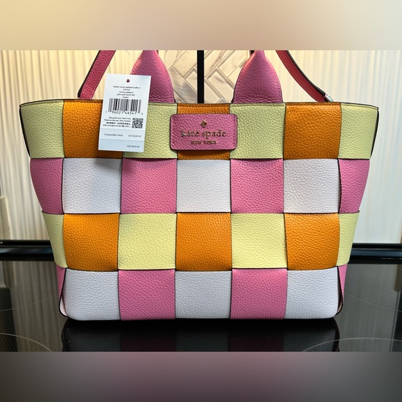 NEW Kate Spade Basket Woven Leather Tote with Dust Bag - Picture 6 of 16